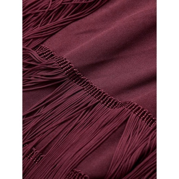 COMMENSE Florence Fringed Open Back Short Dress Burgundy size L/8-10 - Picture 6 of 7